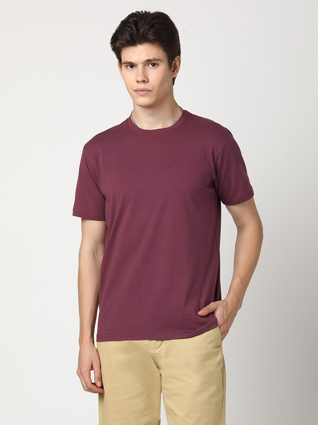 Stitch Hub Men's T-Shirt Cotton Lycra Solid Regular Fit – Stretchable, Breathable, Pink Round Neck for Casual & Formal Wear