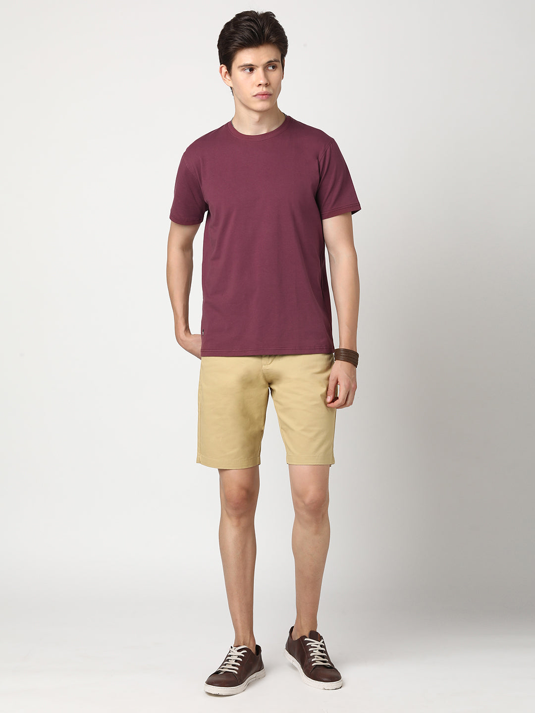 Stitch Hub Men's T-Shirt Cotton Lycra Solid Regular Fit – Stretchable, Breathable, Pink Round Neck for Casual & Formal Wear
