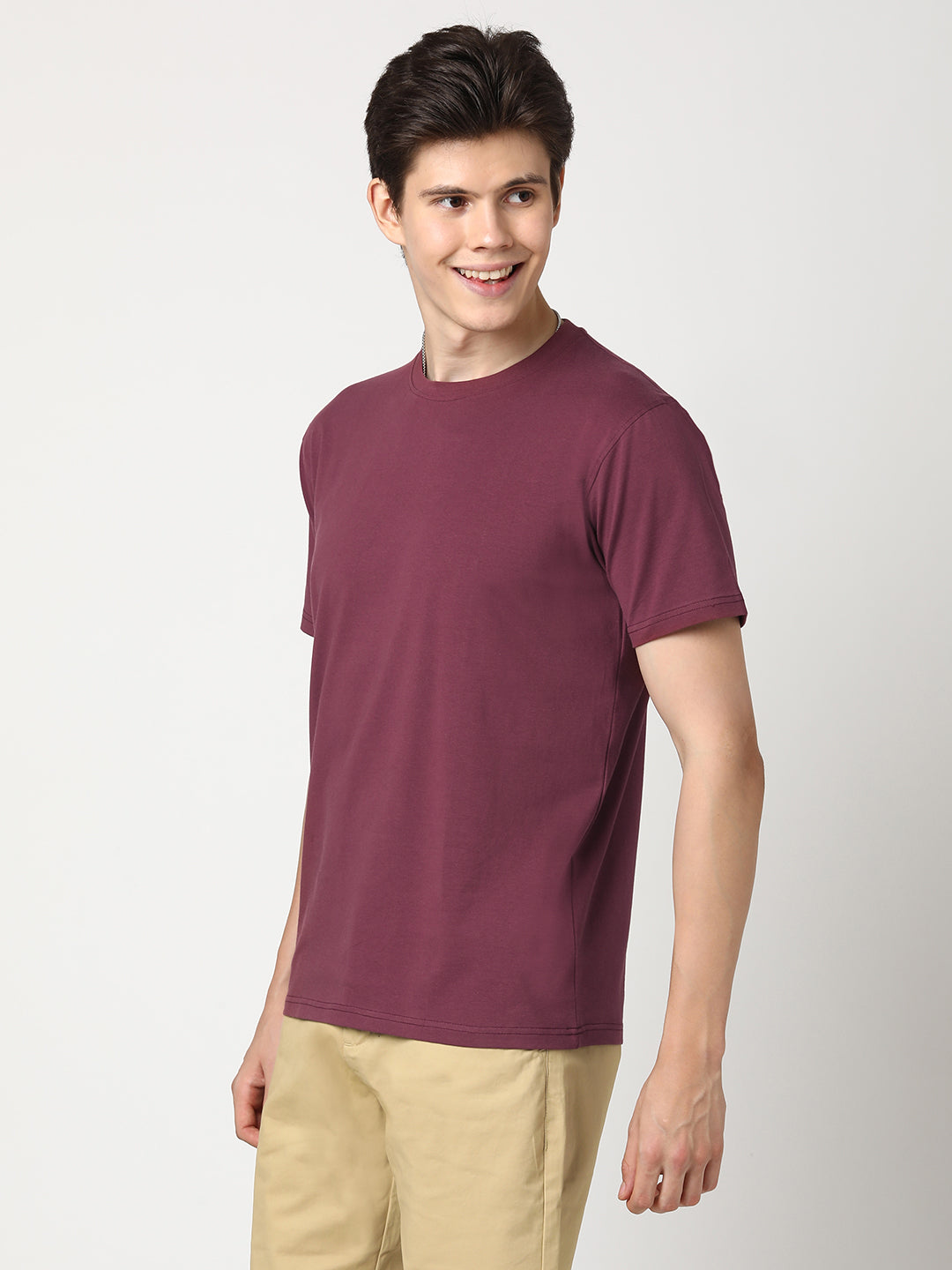 Stitch Hub Men's T-Shirt Cotton Lycra Solid Regular Fit – Stretchable, Breathable, Pink Round Neck for Casual & Formal Wear