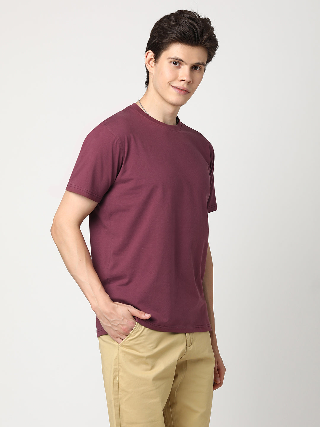 Stitch Hub Men's T-Shirt Cotton Lycra Solid Regular Fit – Stretchable, Breathable, Pink Round Neck for Casual & Formal Wear