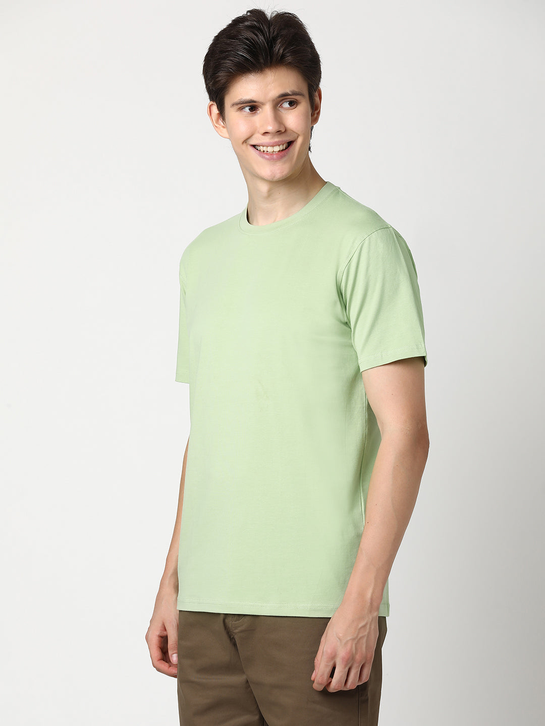 Stitch Hub Men's T-Shirt Cotton Lycra Solid Pista Round Neck – Regular Fit, Breathable, Sweat-Resistant, Perfect for Casual & Outdoor Wear
