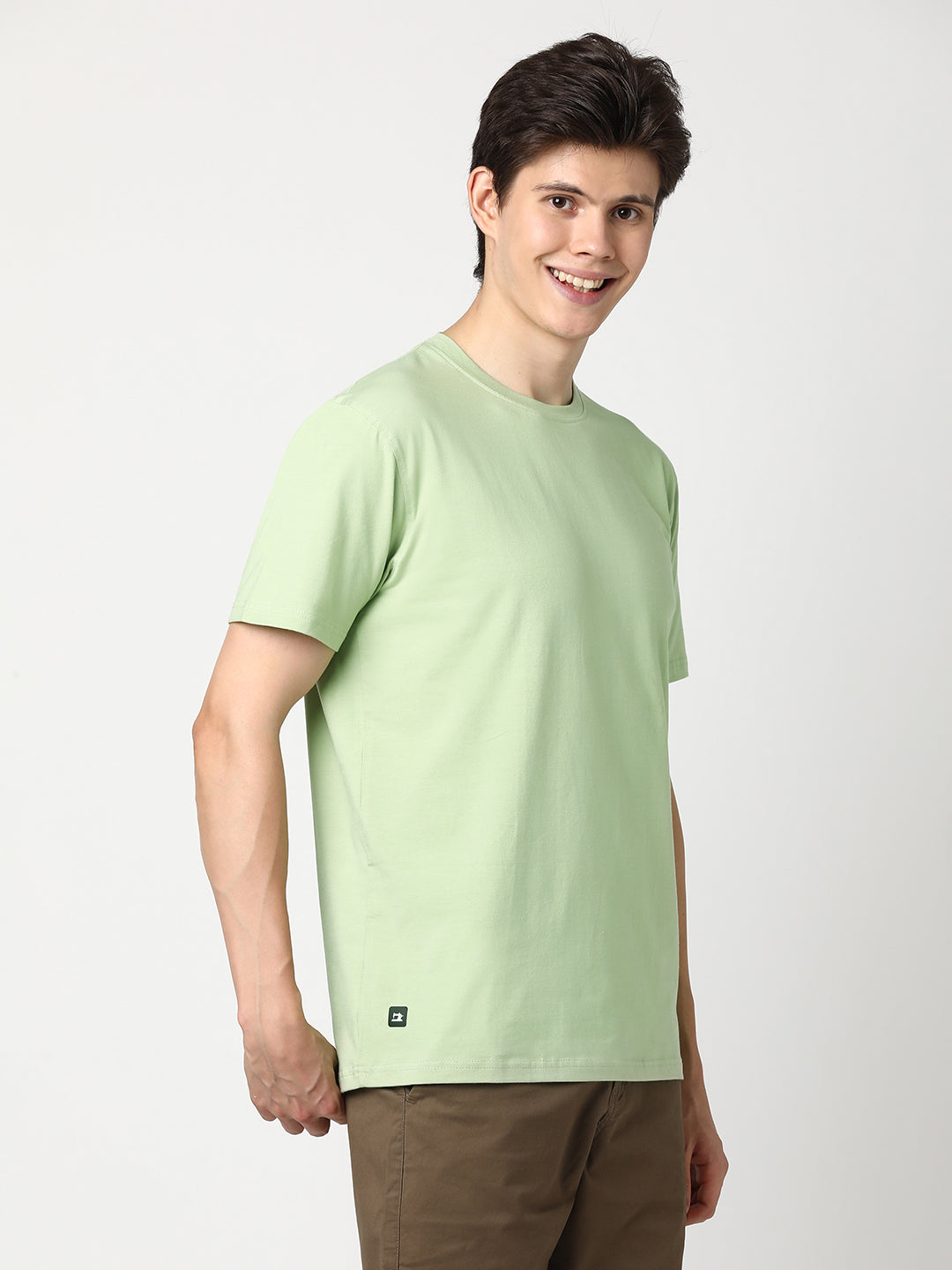 Stitch Hub Men's T-Shirt Cotton Lycra Solid Pista Round Neck – Regular Fit, Breathable, Sweat-Resistant, Perfect for Casual & Outdoor Wear
