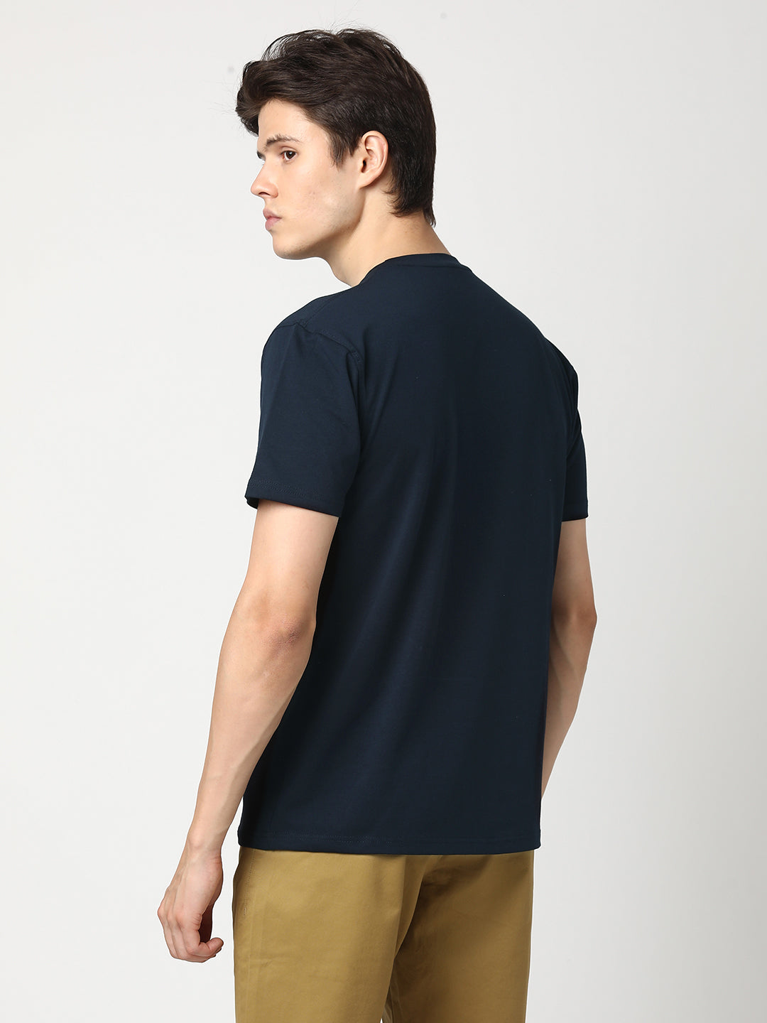 Stitch Hub Men's Navy T-Shirt – Cotton Lycra, Regular Fit, Breathable, Solid Round Neck, Perfect for Casual & Formal Wear