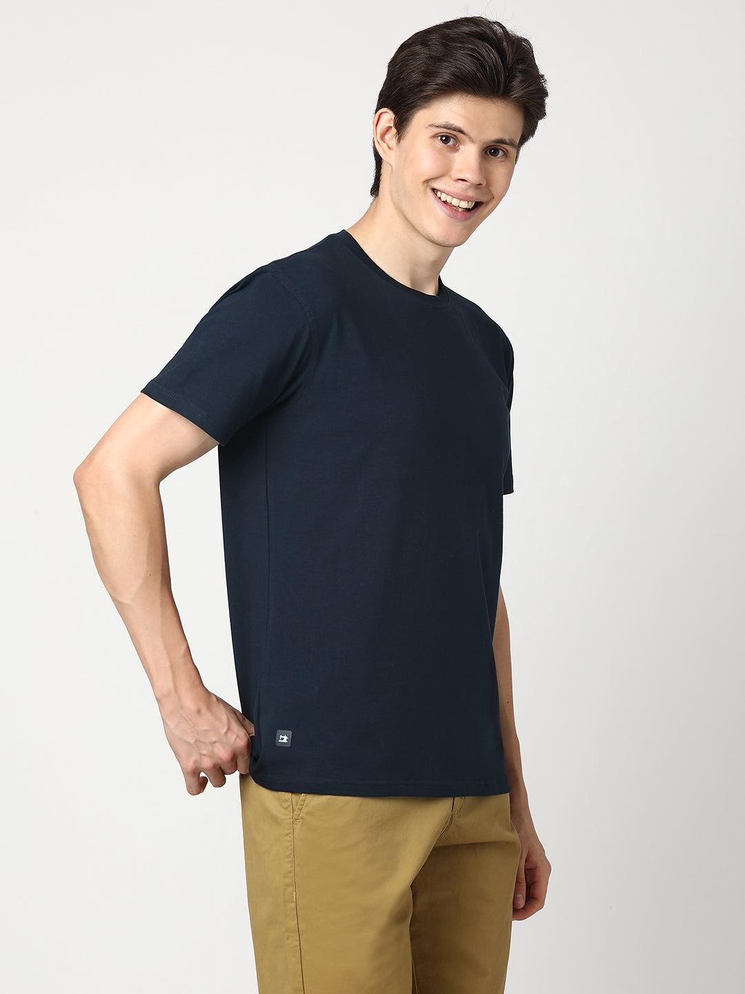 Stitch Hub Men's Navy T-Shirt – Cotton Lycra, Regular Fit, Breathable, Solid Round Neck, Perfect for Casual & Formal Wear
