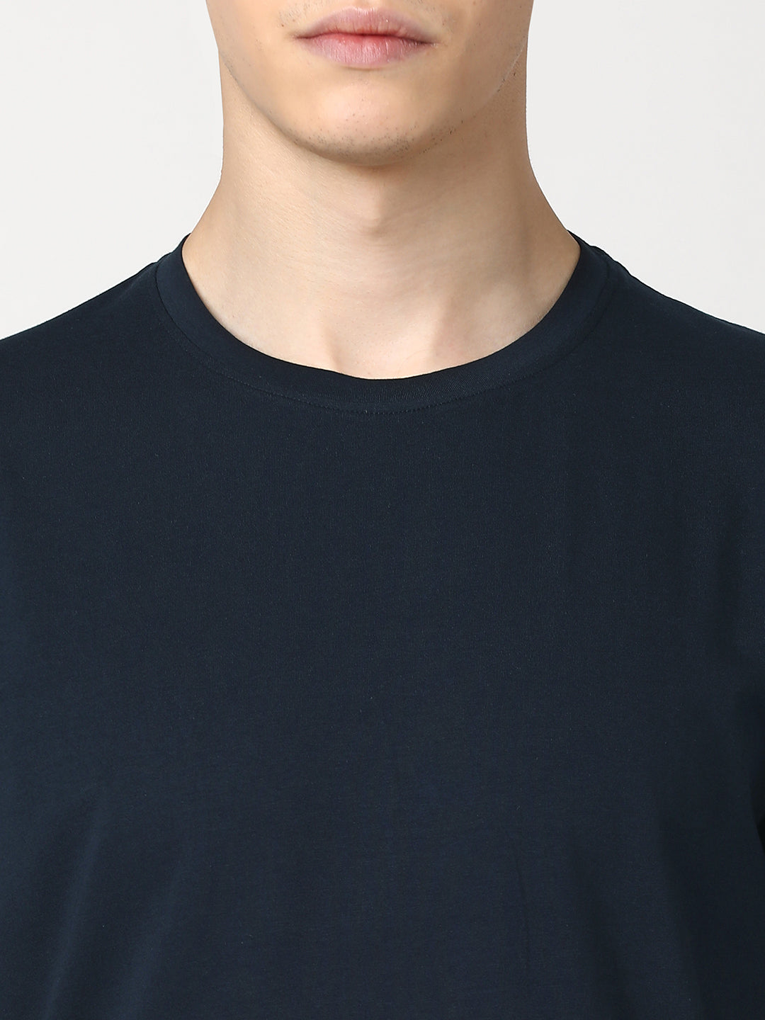 Stitch Hub Men's Navy T-Shirt – Cotton Lycra, Regular Fit, Breathable, Solid Round Neck, Perfect for Casual & Formal Wear