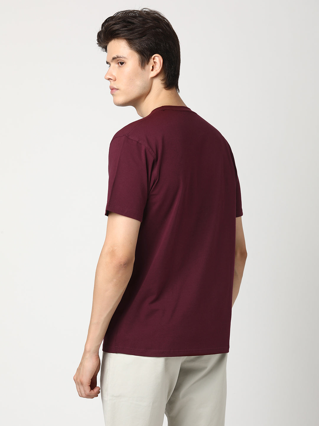 Stitch Hub Men's T-Shirt Cotton Lycra Solid Wine Tee – Regular Fit, Stretchable, Round Neck, Stylish & Casual Wear