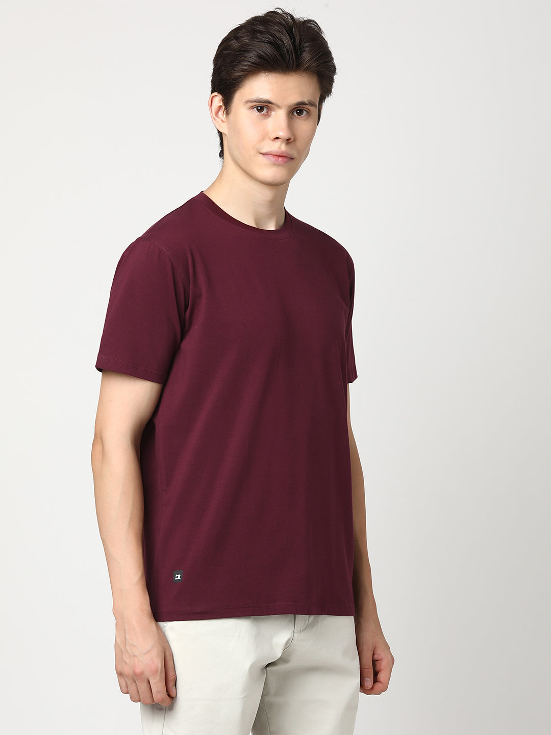 Stitch Hub Men's T-Shirt Cotton Lycra Solid Wine Tee – Regular Fit, Stretchable, Round Neck, Stylish & Casual Wear