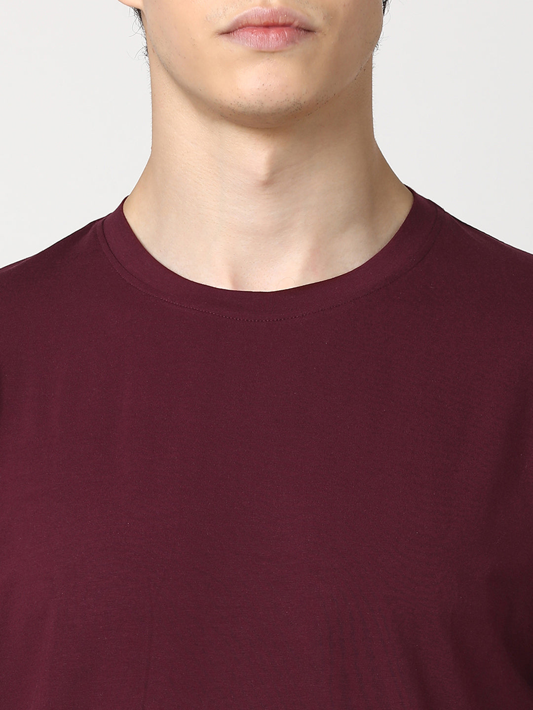 Stitch Hub Men's T-Shirt Cotton Lycra Solid Wine Tee – Regular Fit, Stretchable, Round Neck, Stylish & Casual Wear