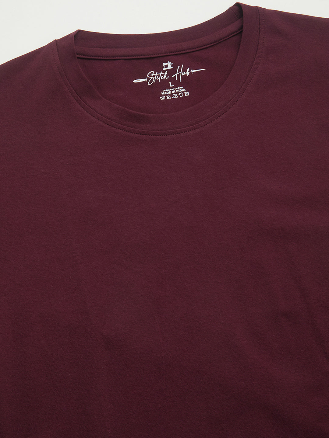 Stitch Hub Men's T-Shirt Cotton Lycra Solid Wine Tee – Regular Fit, Stretchable, Round Neck, Stylish & Casual Wear