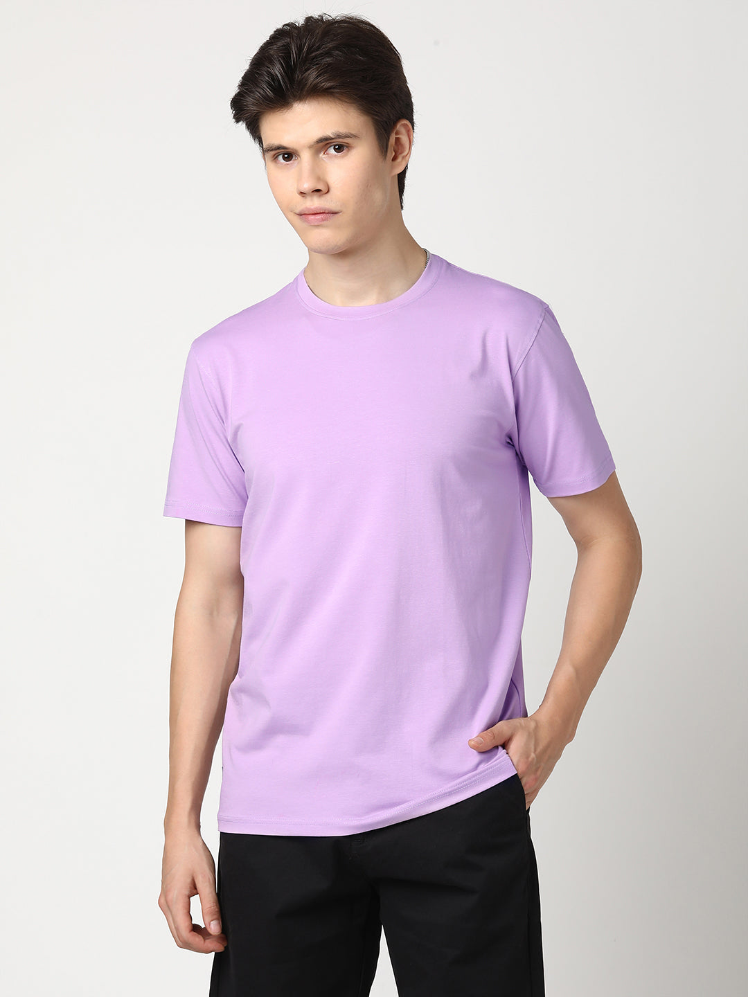 Stitch Hub Men's Lavender T-Shirt Cotton Lycra – Regular Fit, Stretchable, Solid Pattern Round Neck for Stylish Casual Wear