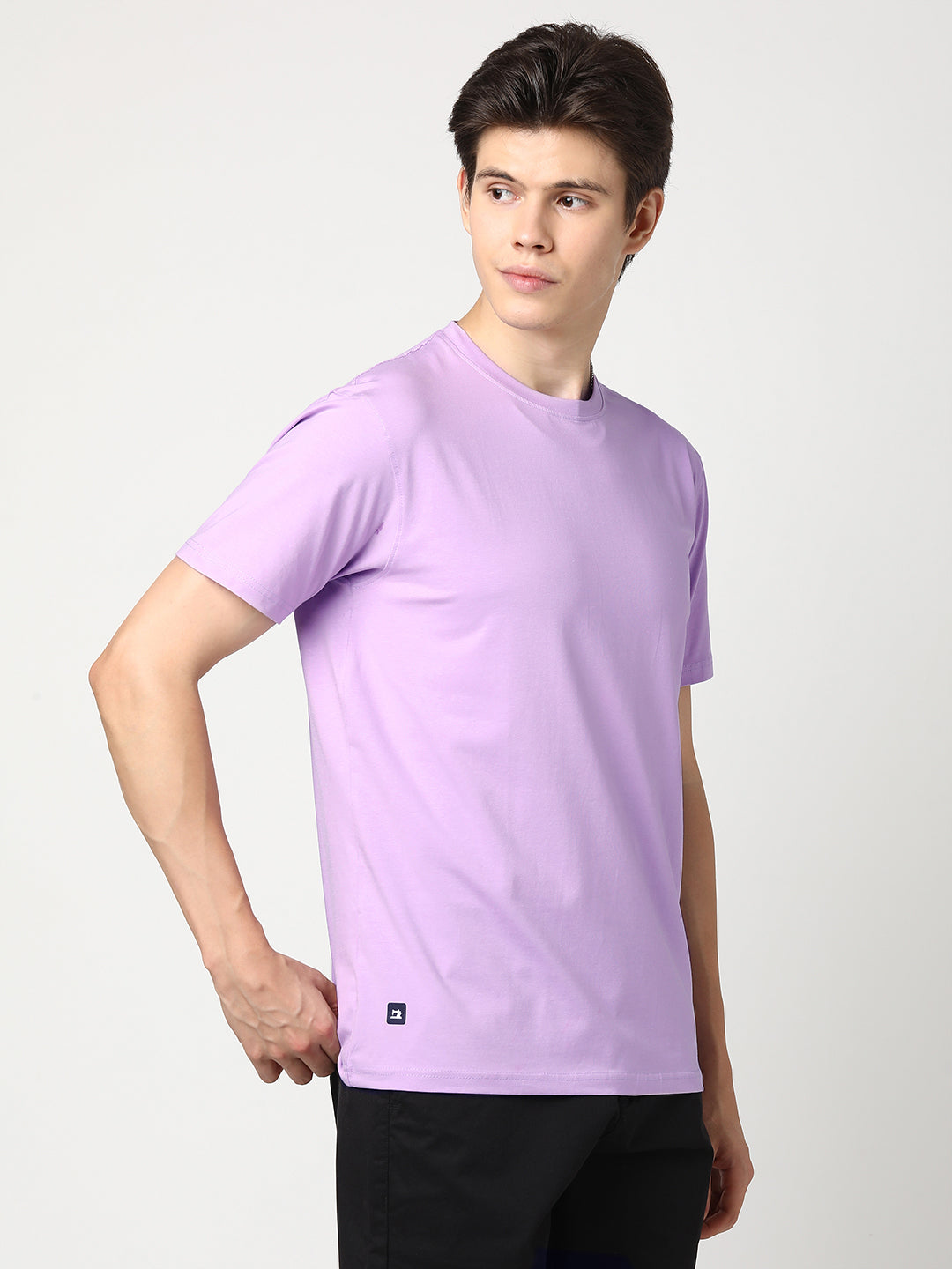 Stitch Hub Men's Lavender T-Shirt Cotton Lycra – Regular Fit, Stretchable, Solid Pattern Round Neck for Stylish Casual Wear