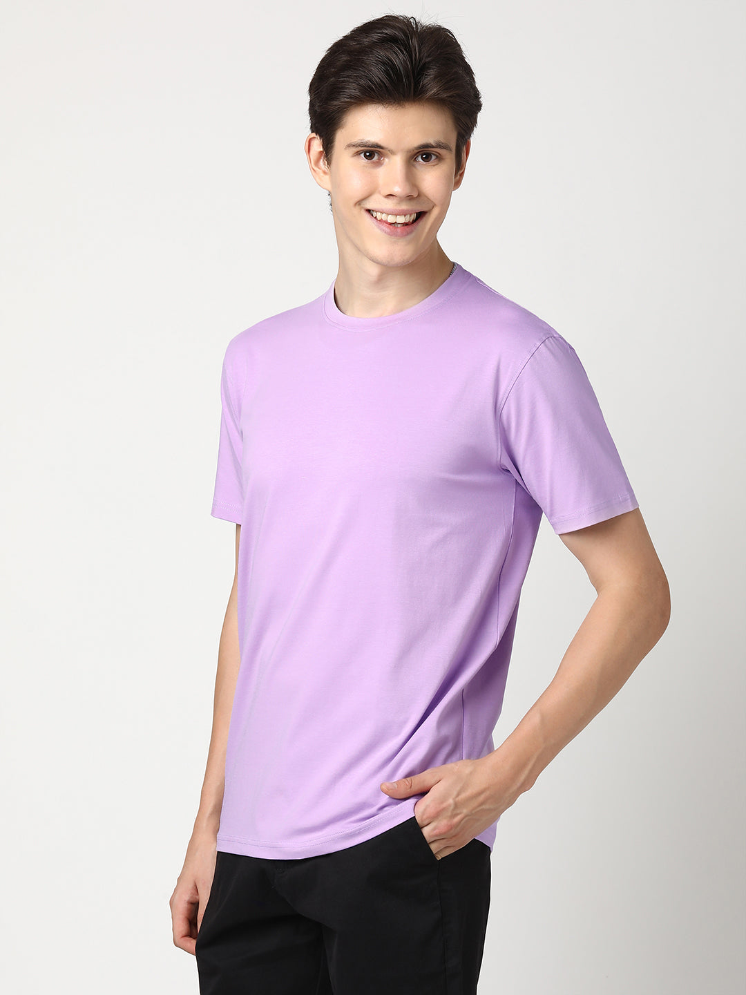 Stitch Hub Men's Lavender T-Shirt Cotton Lycra – Regular Fit, Stretchable, Solid Pattern Round Neck for Stylish Casual Wear
