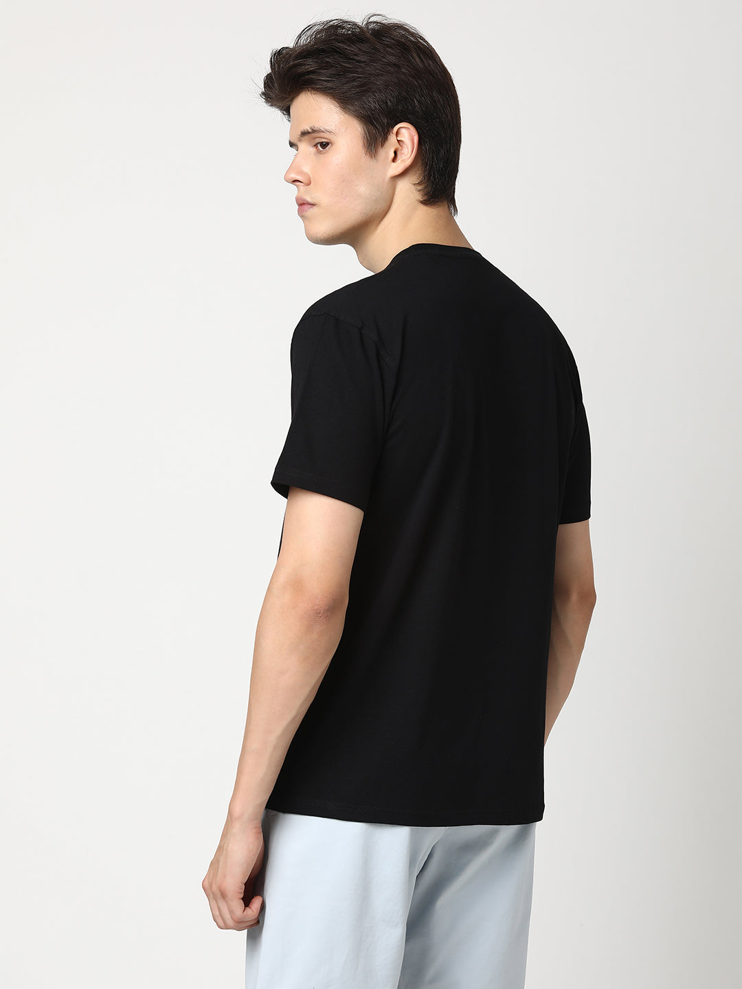 Stitch Hub Men's Solid Black T-Shirt Cotton Lycra - Regular Fit, Stretchable, Round Neck, Versatile for Casual & Formal Wear