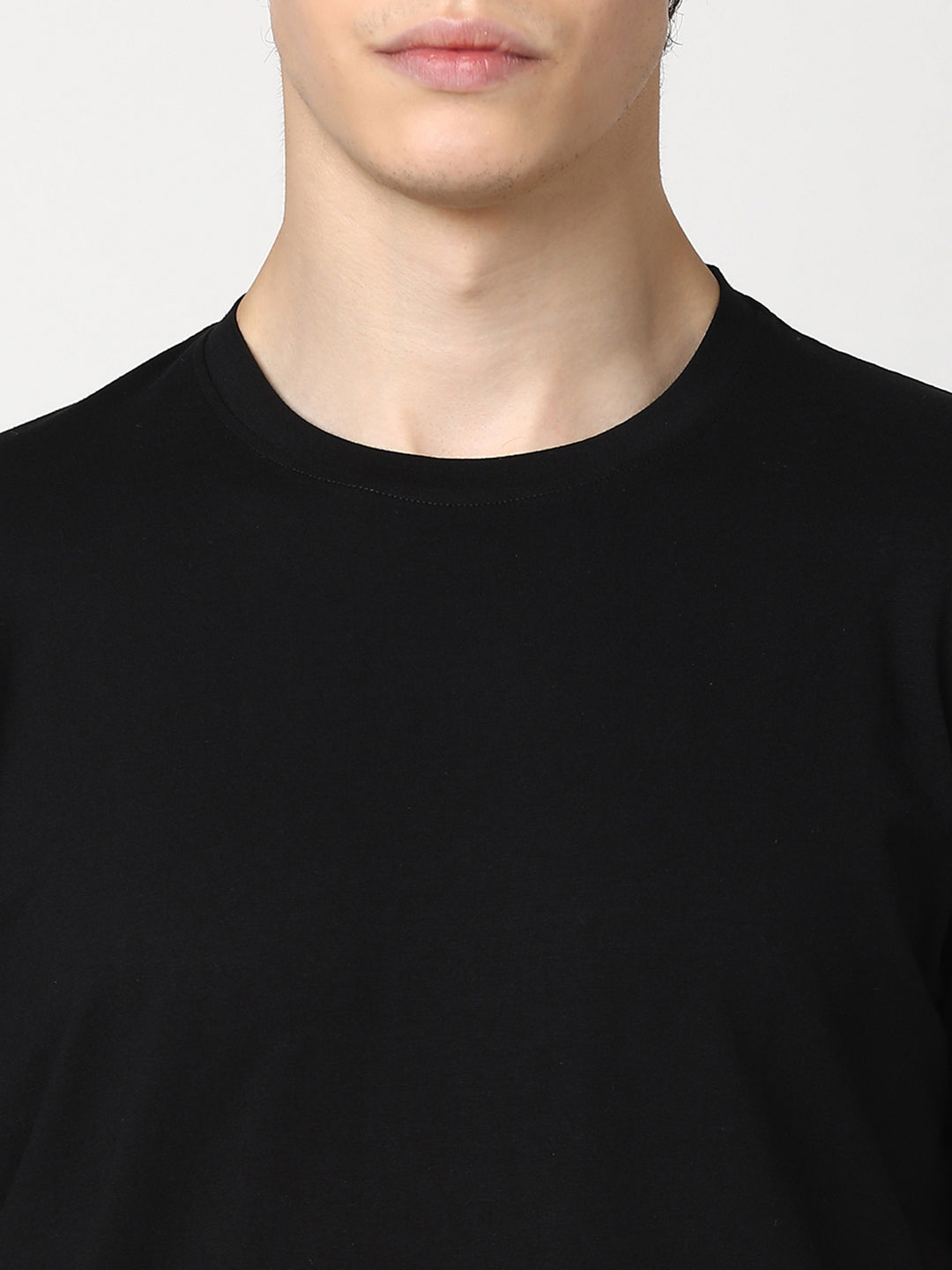 Stitch Hub Men's Solid Black T-Shirt Cotton Lycra - Regular Fit, Stretchable, Round Neck, Versatile for Casual & Formal Wear