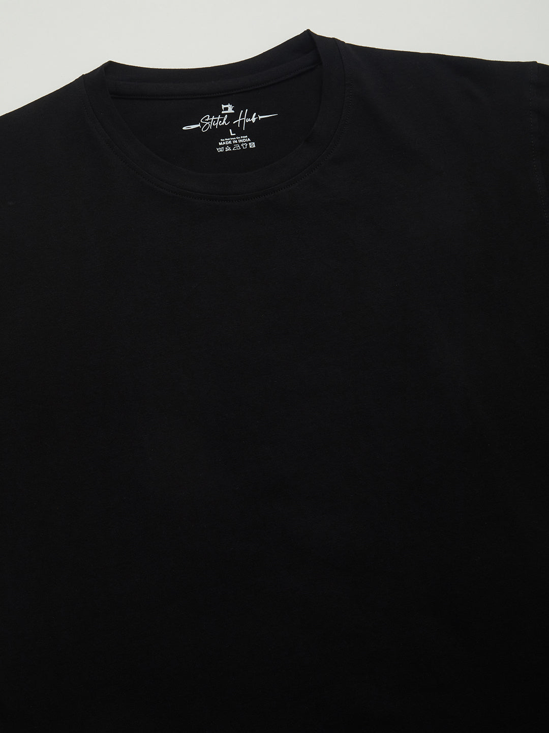 Stitch Hub Men's Solid Black T-Shirt Cotton Lycra - Regular Fit, Stretchable, Round Neck, Versatile for Casual & Formal Wear