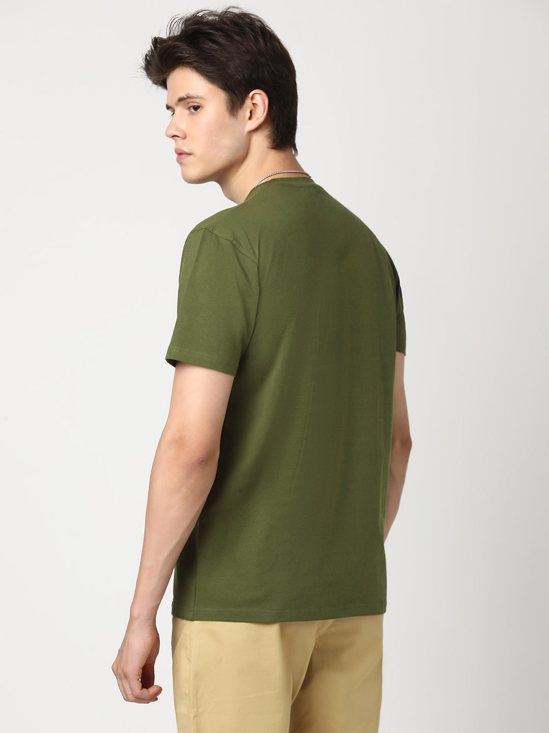 Stitch Hub Men's Olive T-Shirt Cotton Lycra – Regular Fit, Stretchable, Round Neck, Solid Pattern, Versatile Casual Wear