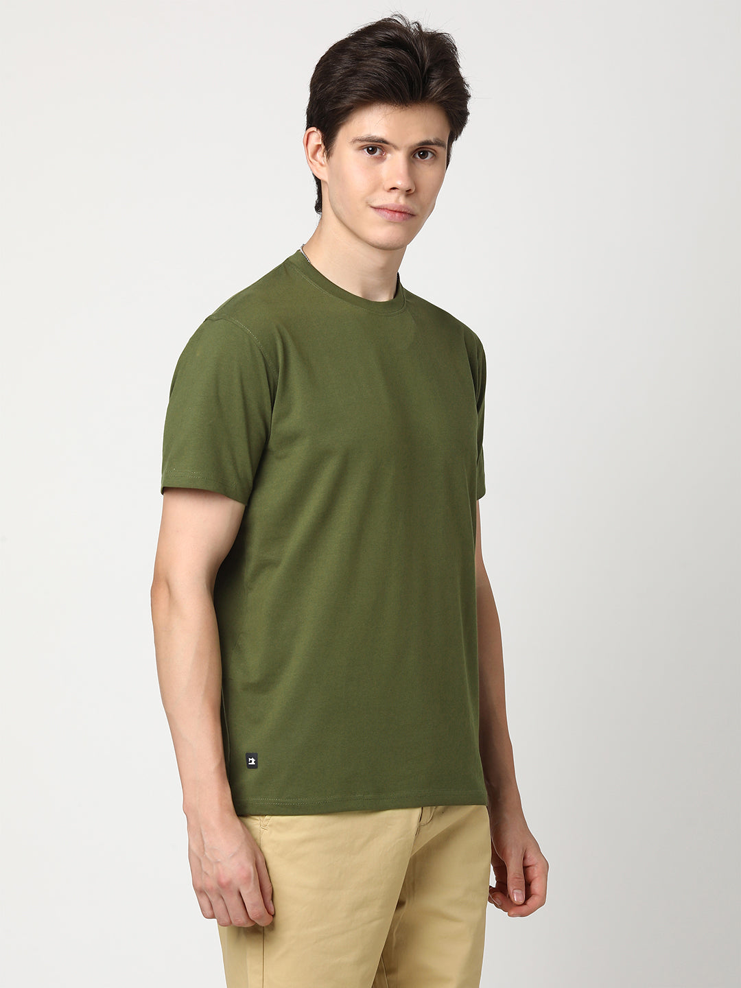 Stitch Hub Men's Olive T-Shirt Cotton Lycra – Regular Fit, Stretchable, Round Neck, Solid Pattern, Versatile Casual Wear