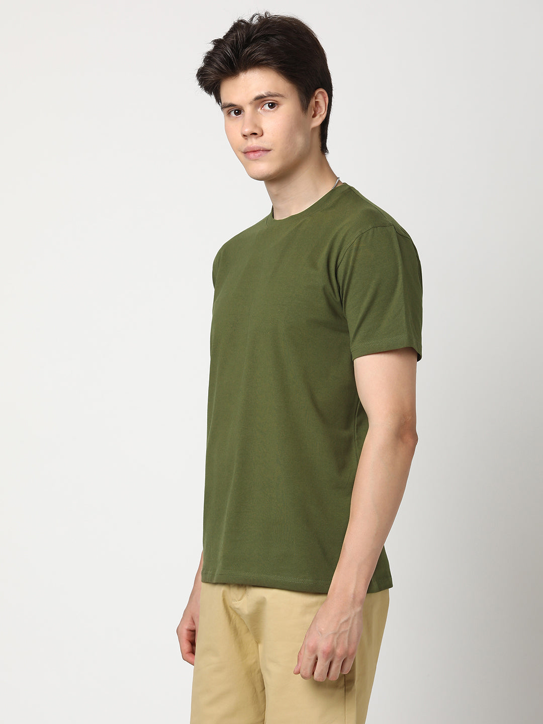 Stitch Hub Men's Olive T-Shirt Cotton Lycra – Regular Fit, Stretchable, Round Neck, Solid Pattern, Versatile Casual Wear