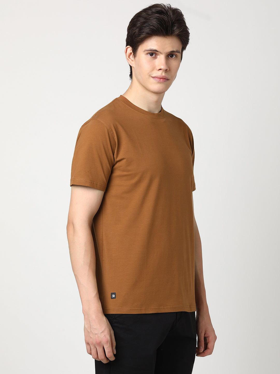 Stitch Hub Men's T-Shirt Cotton Lycra Solid Tan – Regular Fit, Stretchable, Round Neck for Casual & Outdoor Wear