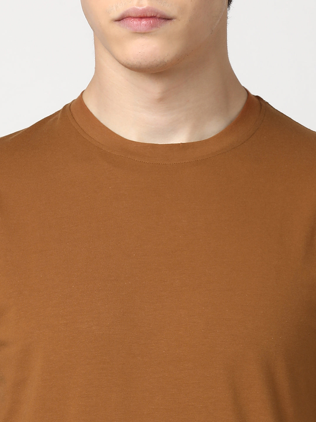 Stitch Hub Men's T-Shirt Cotton Lycra Solid Tan – Regular Fit, Stretchable, Round Neck for Casual & Outdoor Wear