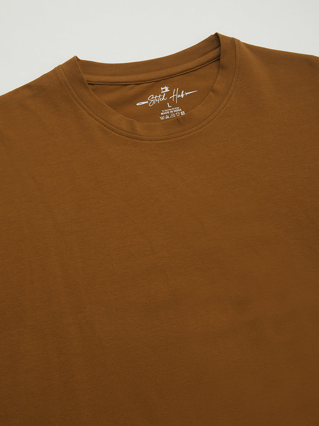 Stitch Hub Men's T-Shirt Cotton Lycra Solid Tan – Regular Fit, Stretchable, Round Neck for Casual & Outdoor Wear