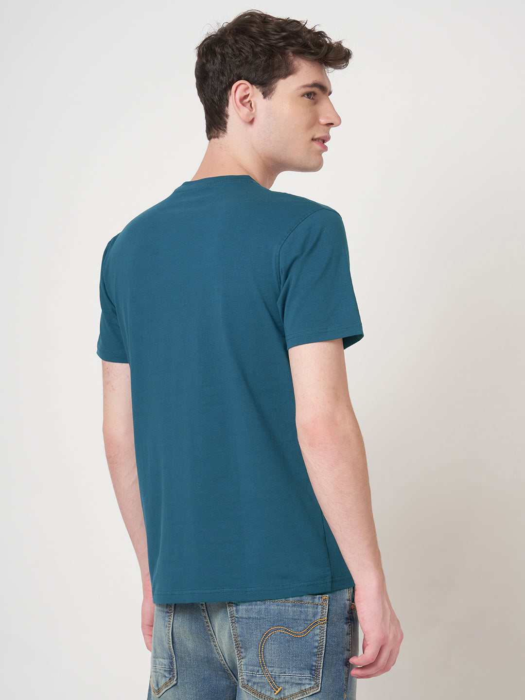 Stitch Hub Men's T-Shirt Cotton Lycra – Regular Fit, Round Neck, Solid Denim, Casual & Formal Wear, Breathable & Stretchable