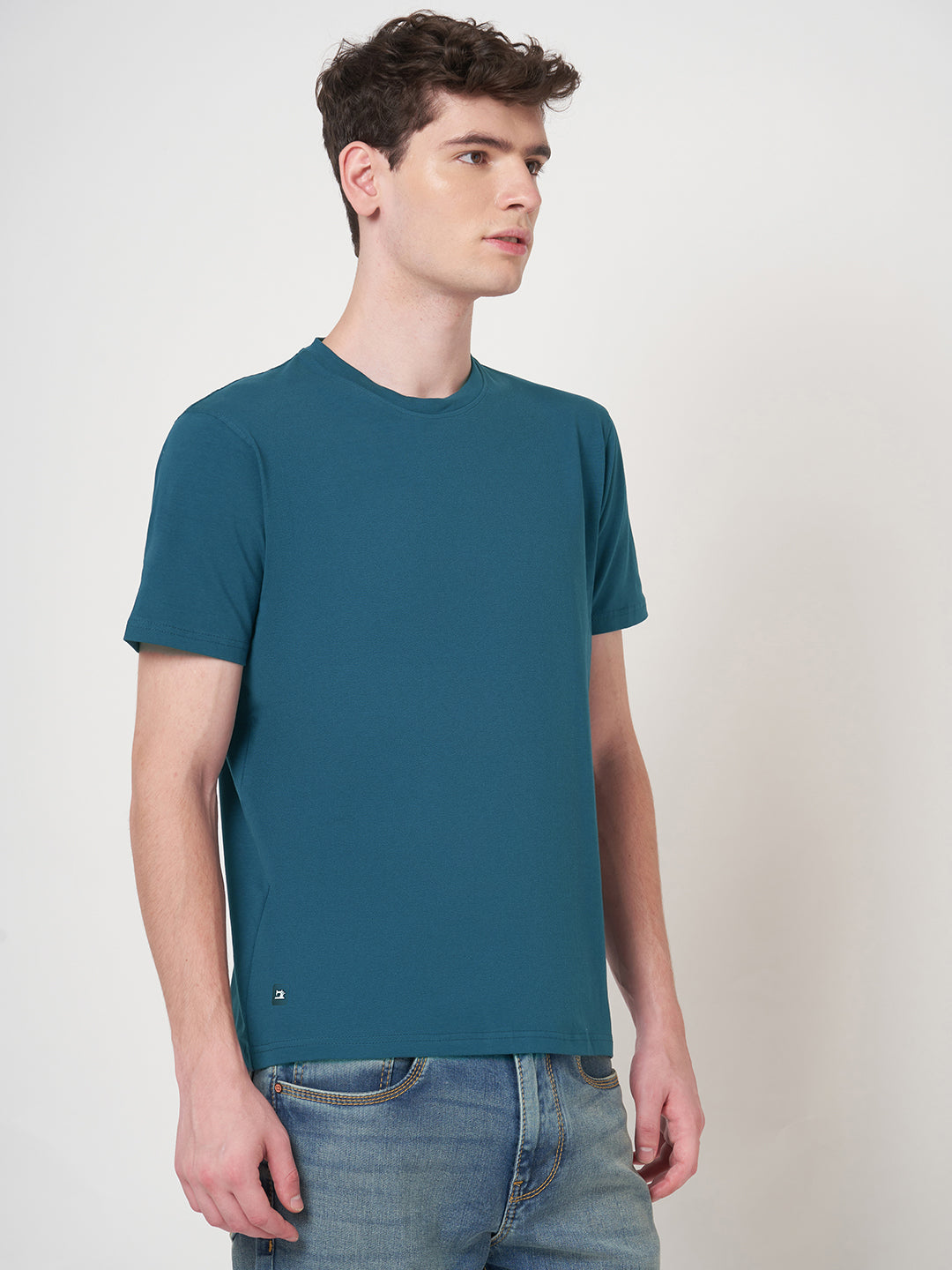 Stitch Hub Men's T-Shirt Cotton Lycra – Regular Fit, Round Neck, Solid Denim, Casual & Formal Wear, Breathable & Stretchable