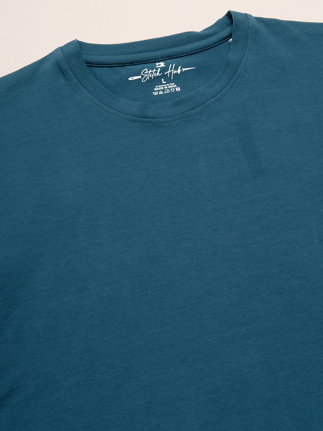 Stitch Hub Men's T-Shirt Cotton Lycra – Regular Fit, Round Neck, Solid Denim, Casual & Formal Wear, Breathable & Stretchable
