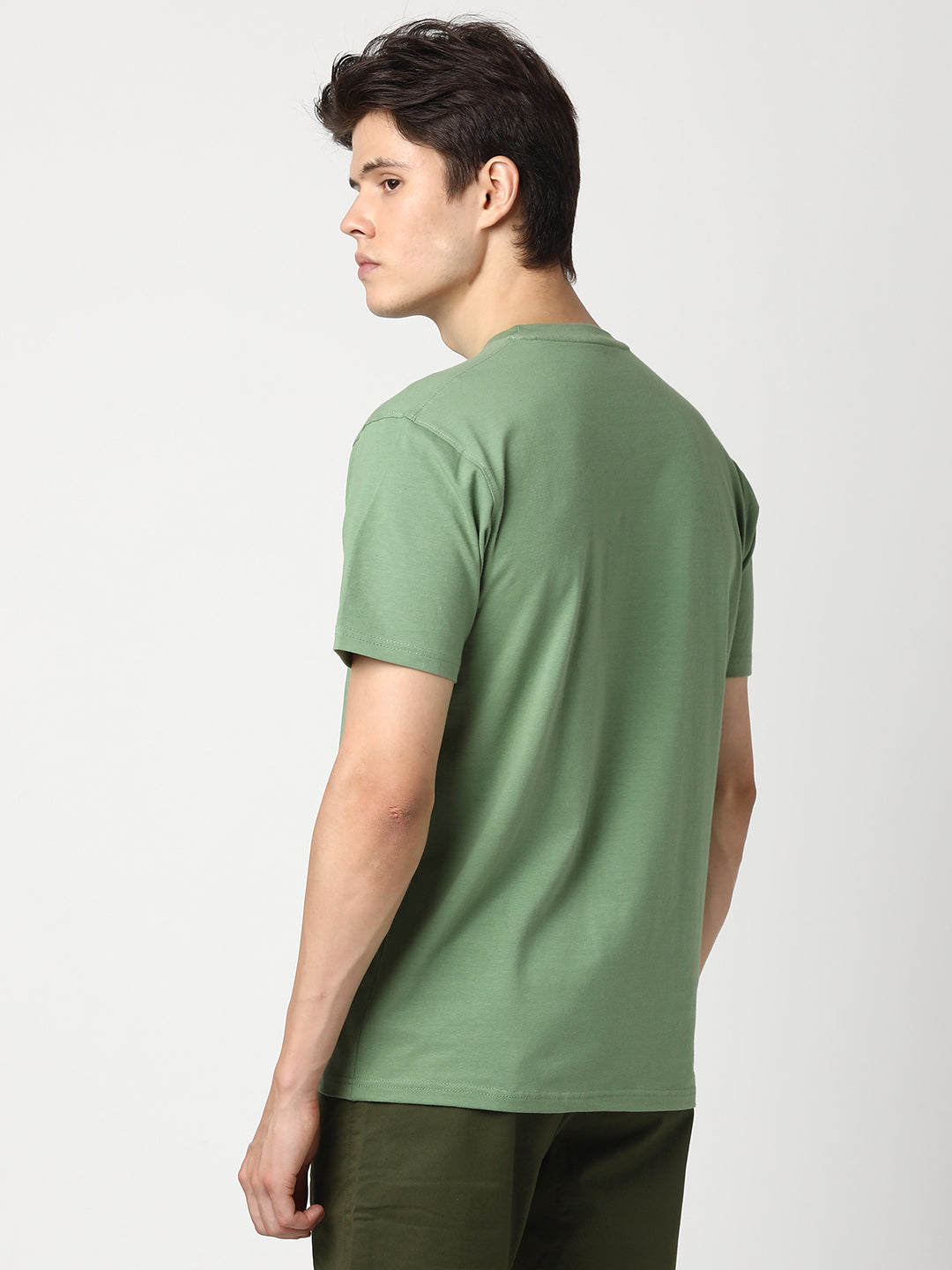 Stitch Hub Men's T-Shirt Cotton Lycra – Regular Fit, Round Neck, Solid Dark Pista, Casual & Formal Wear, Breathable & Stretchable
