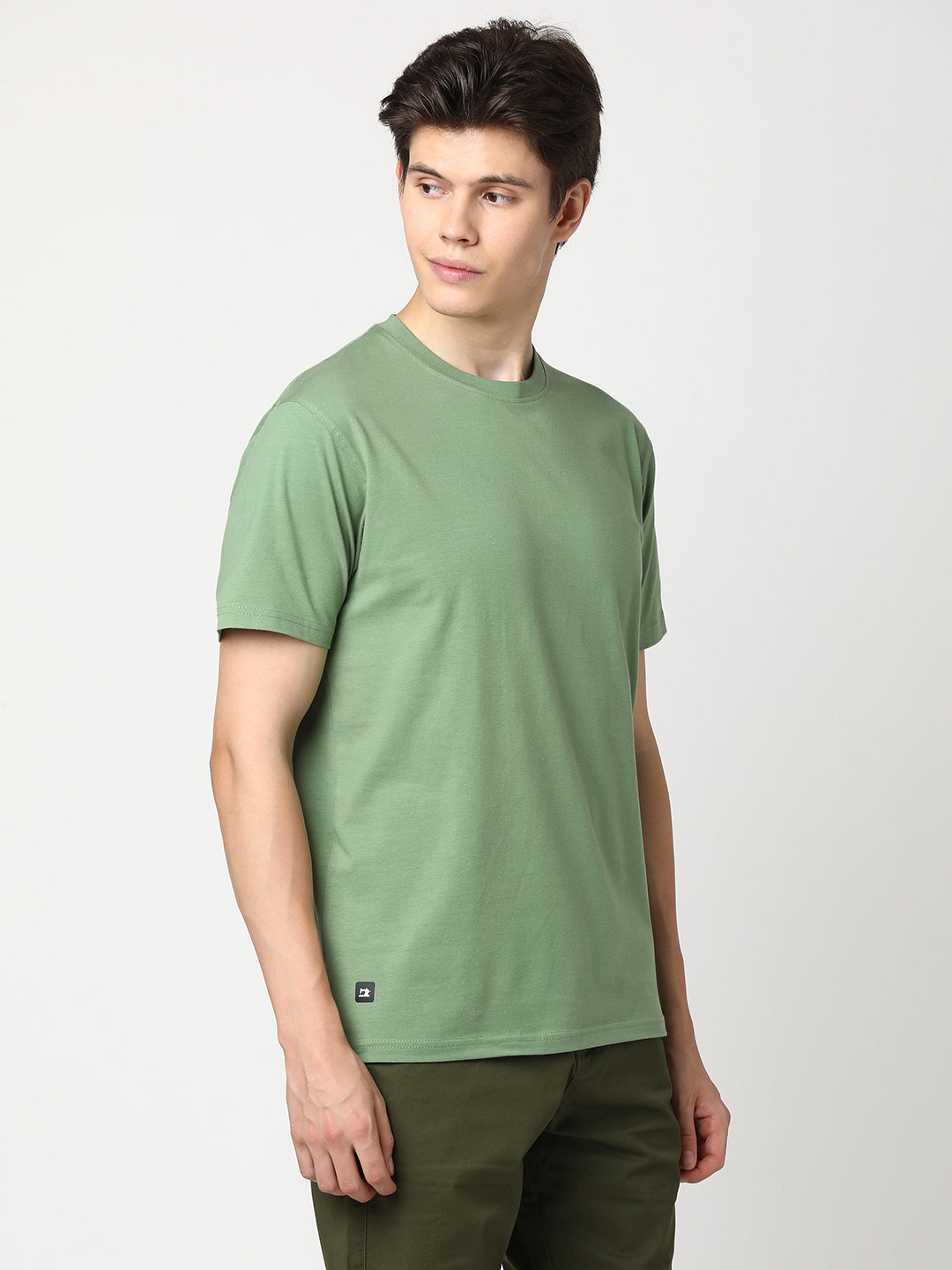 Stitch Hub Men's T-Shirt Cotton Lycra – Regular Fit, Round Neck, Solid Dark Pista, Casual & Formal Wear, Breathable & Stretchable