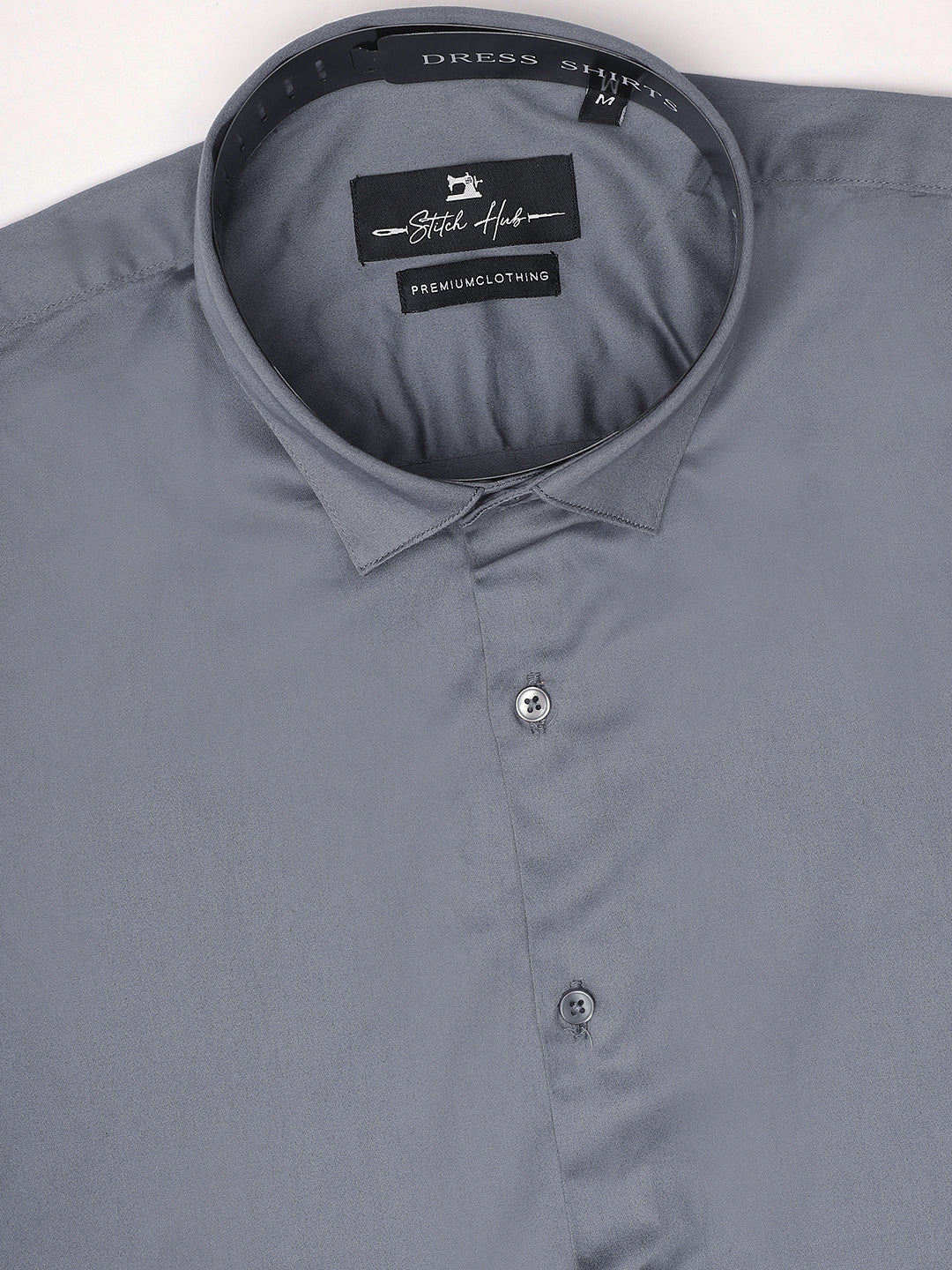 Stitch Hub Grey Satin Lycra Shirts For Men- Regular Fit With Solid Pattern