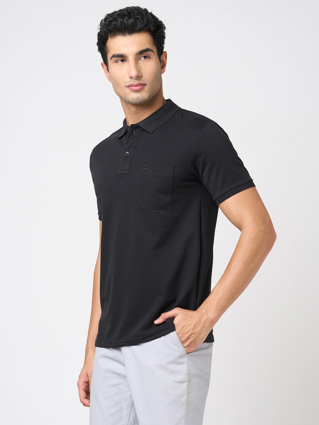 STITCH HUB Men's Matty Polo Tshirt – Black Cotton Rich Blend, Regular Fit, Breathable & Durable for Casual & Formal Wear