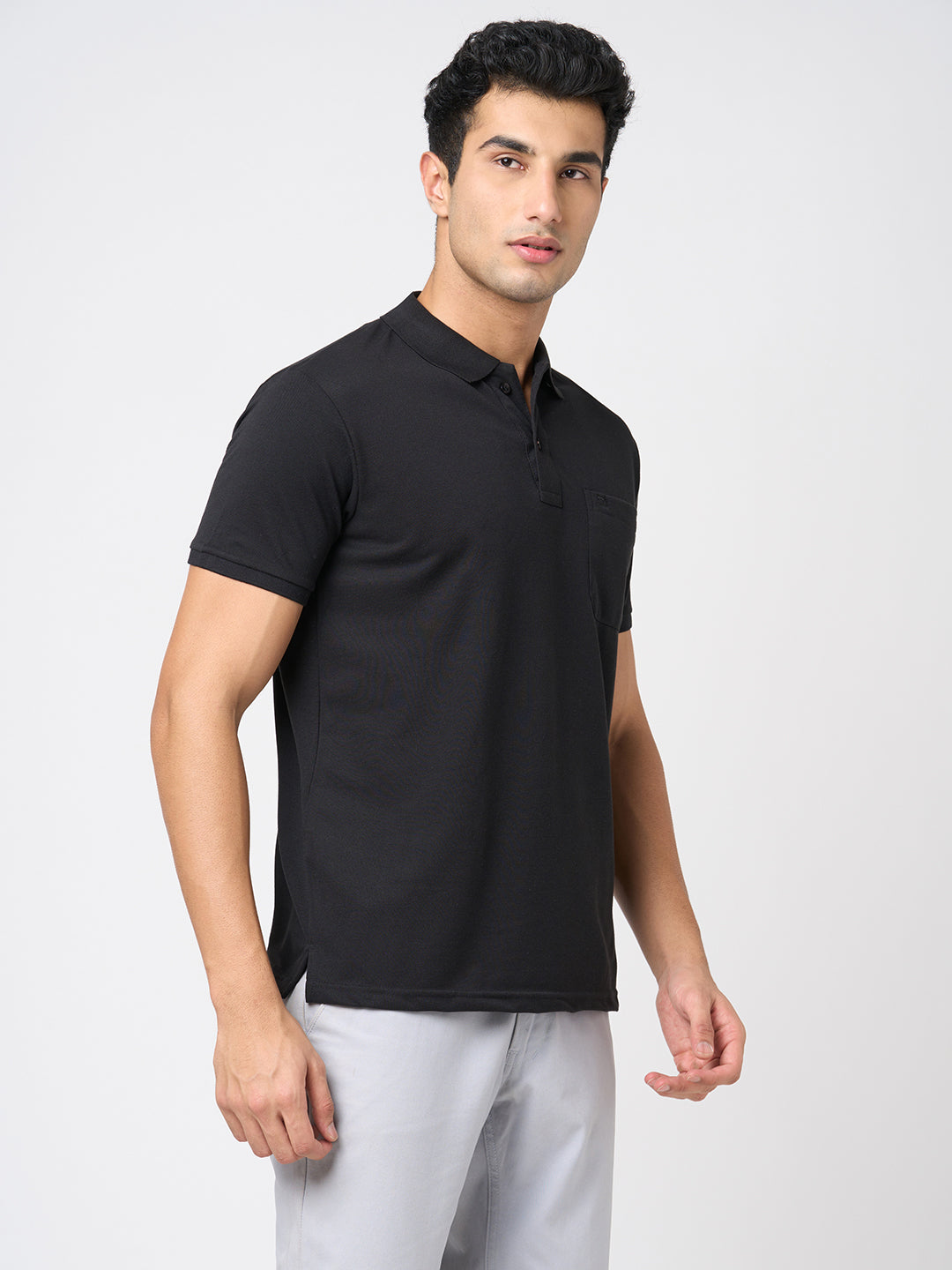STITCH HUB Men's Matty Polo Tshirt – Black Cotton Rich Blend, Regular Fit, Breathable & Durable for Casual & Formal Wear