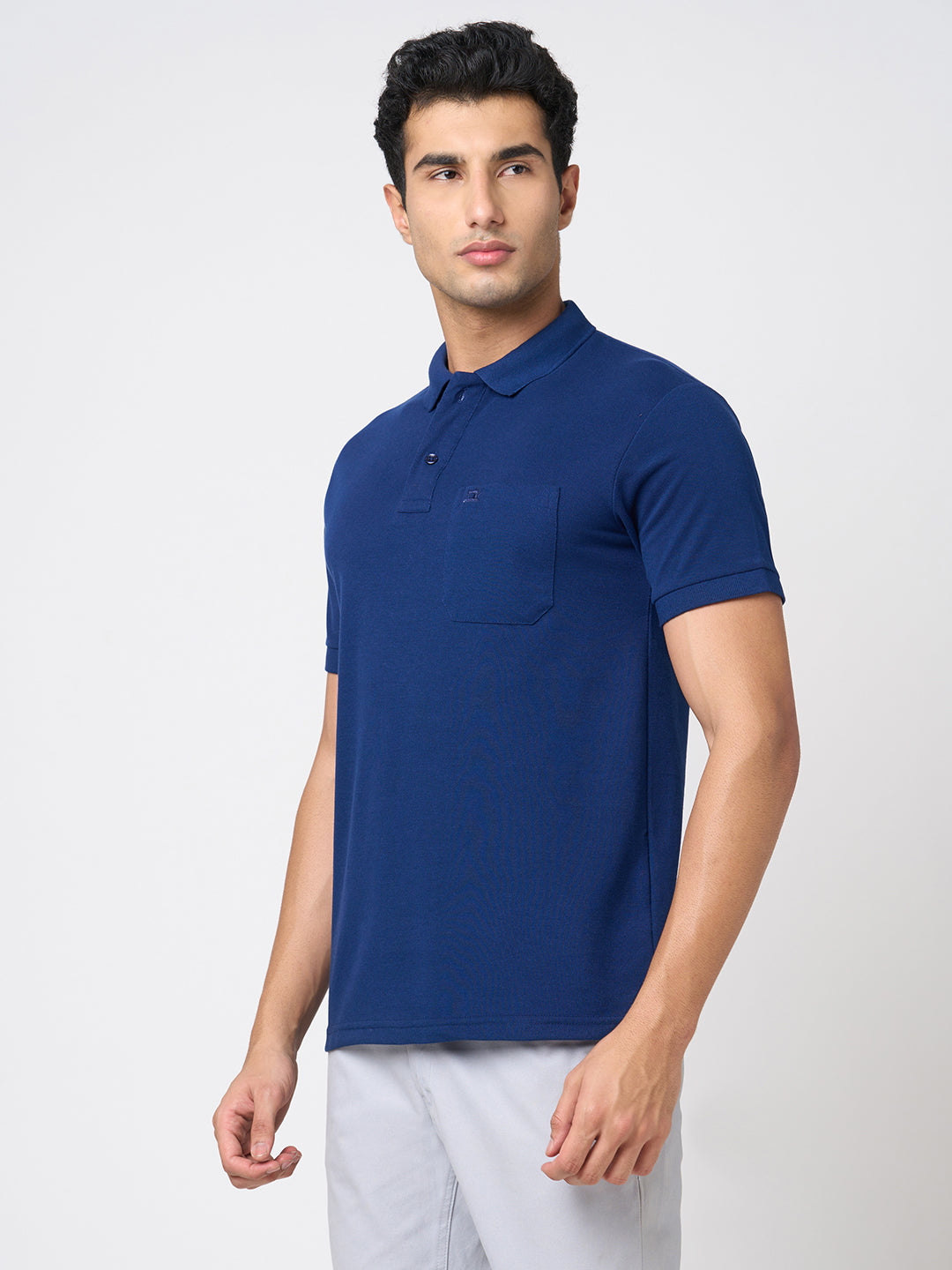 STITCH HUB Men's Matty Polo – Blue Cotton Rich Blend, Regular Fit, Breathable & Stylish for Casual & Formal Wear