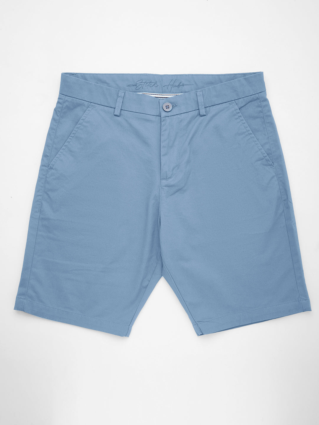 Stitch Hub Men's Cobalt Blue Solid Cotton Shorts