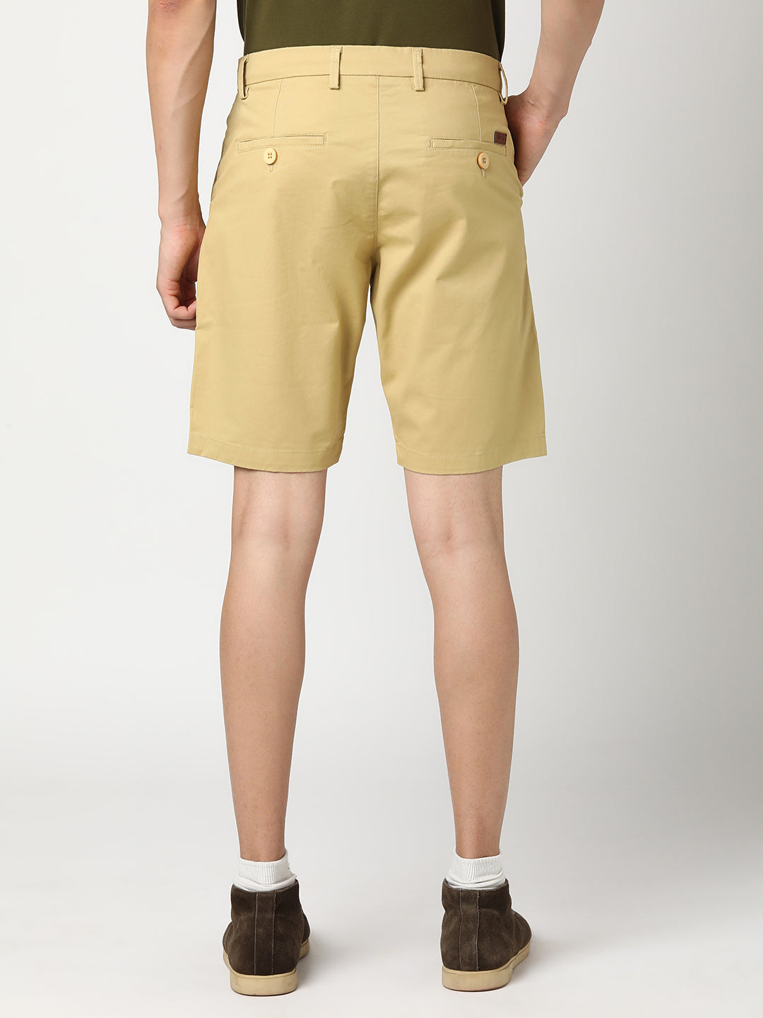 Stitch Hub Men's Beige Solid Cotton Shorts - Comfort & Style in a Regular Fit