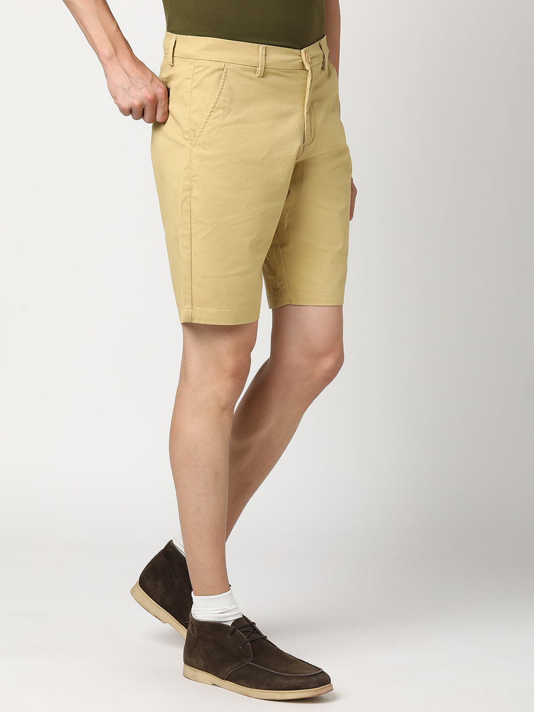 Stitch Hub Men's Beige Solid Cotton Shorts - Comfort & Style in a Regular Fit