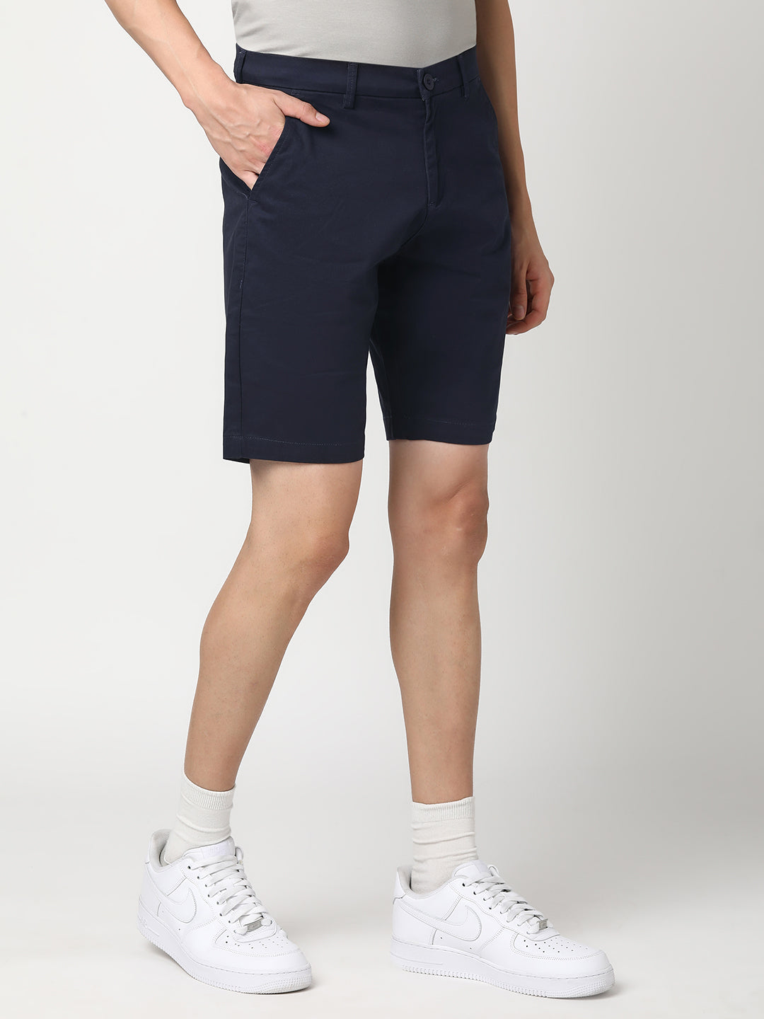 Stitch Hub Men's Navy Blue Solid Cotton Shorts