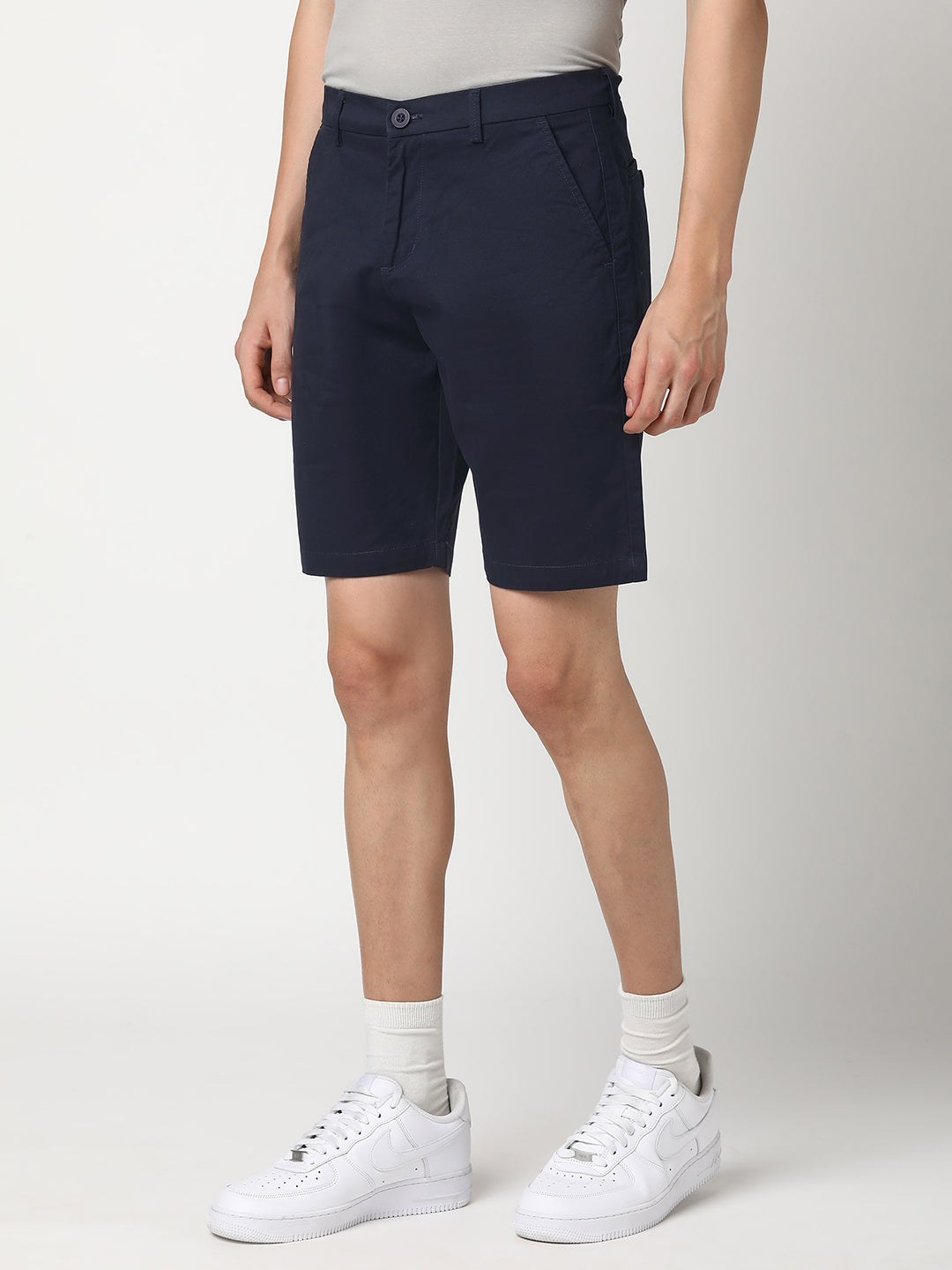 Stitch Hub Men's Navy Blue Solid Cotton Shorts