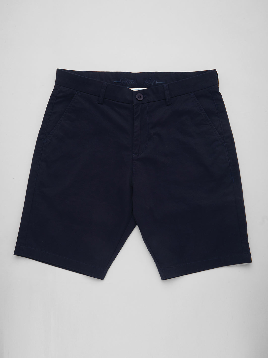 Stitch Hub Men's Navy Blue Solid Cotton Shorts