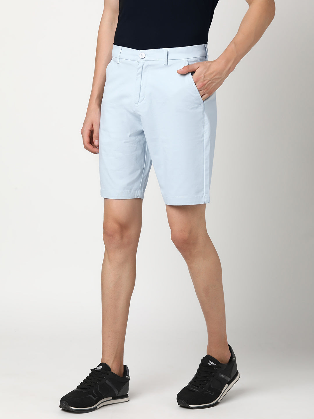 Stitch Hub Men's Sky Blue Solid Cotton Shorts - Stylish Regular Fit for Versatile Wear