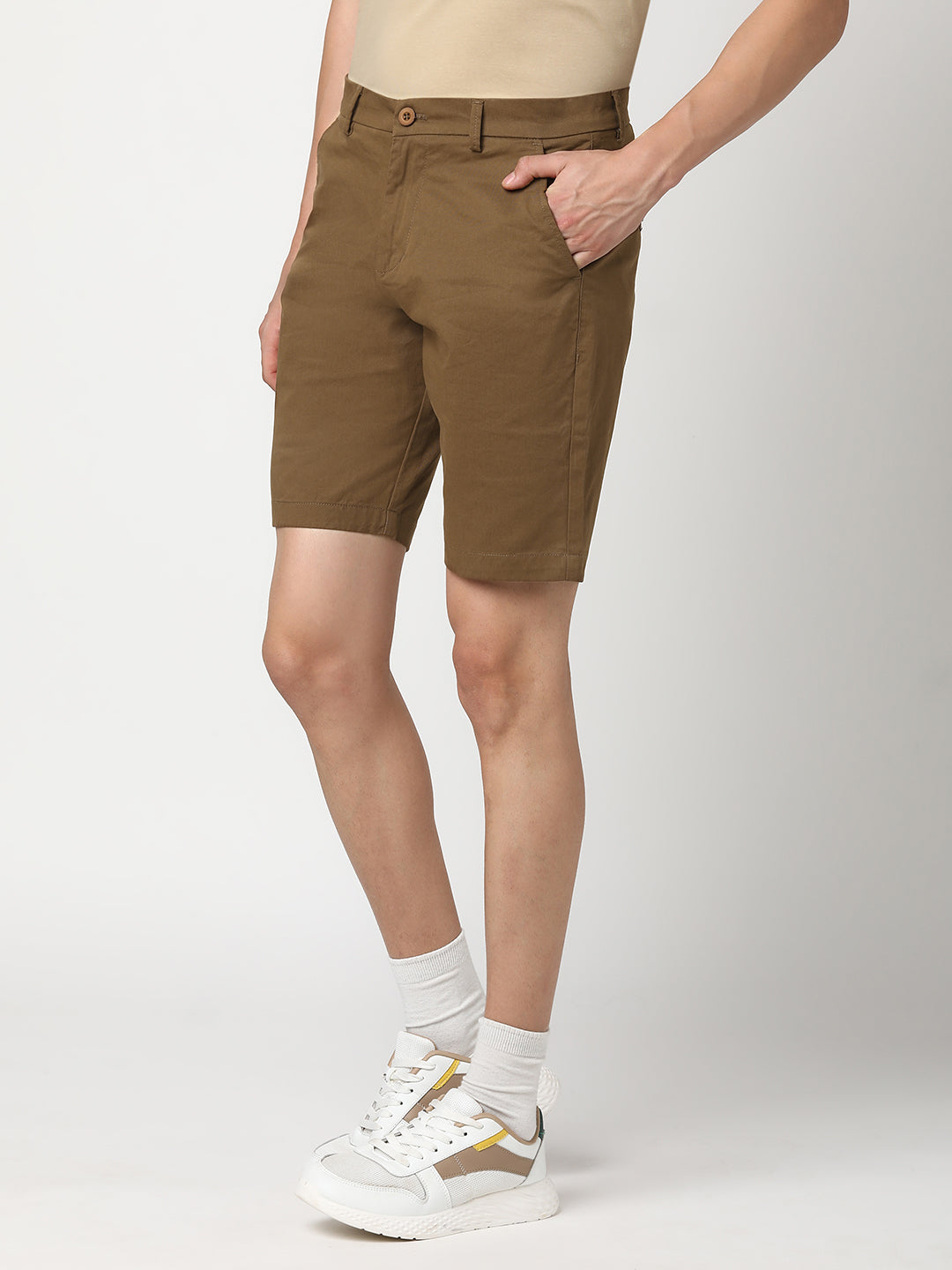 Stitch Hub Men's Brown Solid Cotton Shorts