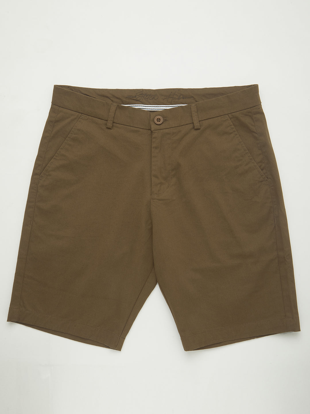 Stitch Hub Men's Brown Solid Cotton Shorts
