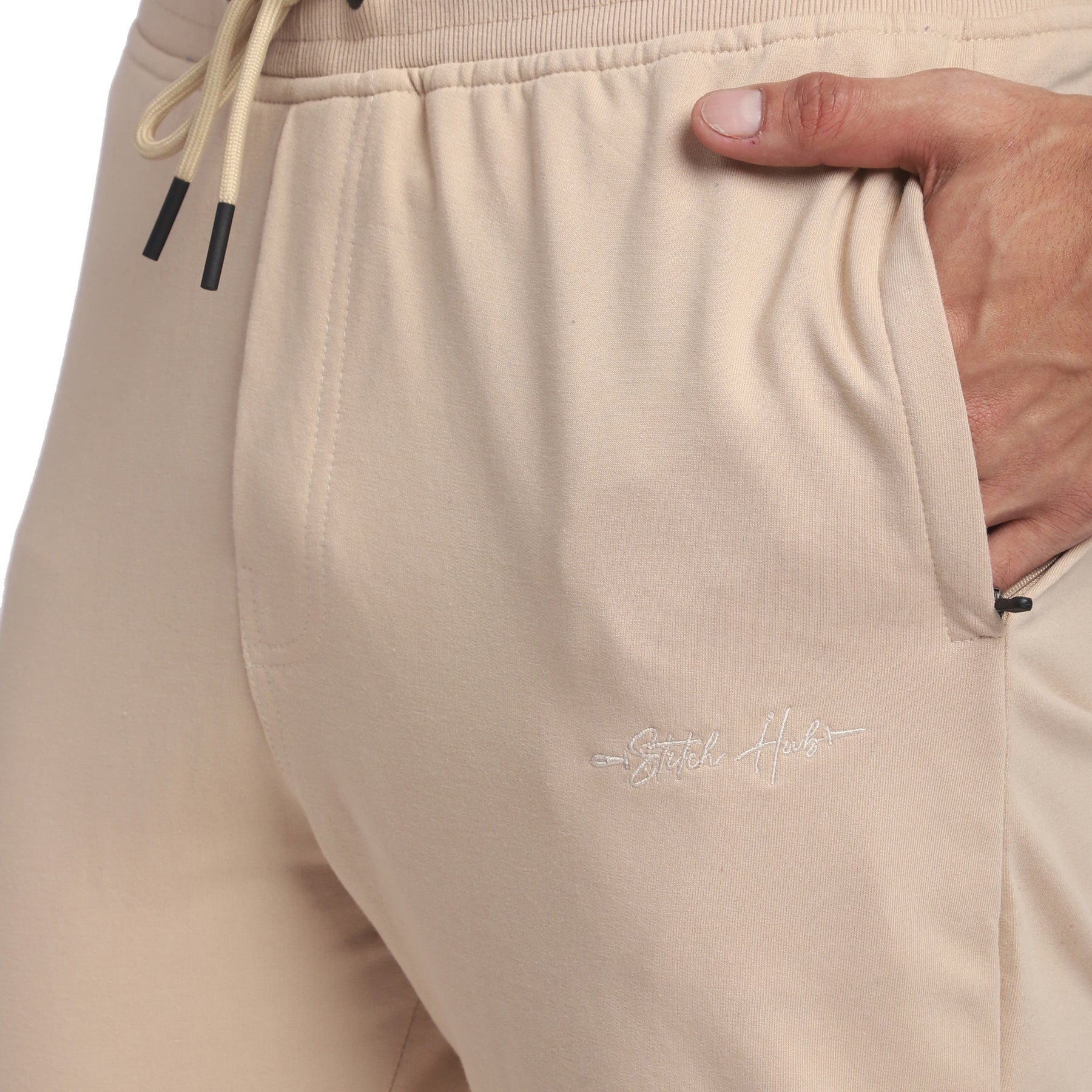 Stitch Hub Beige Loop knit Track Pant for Men