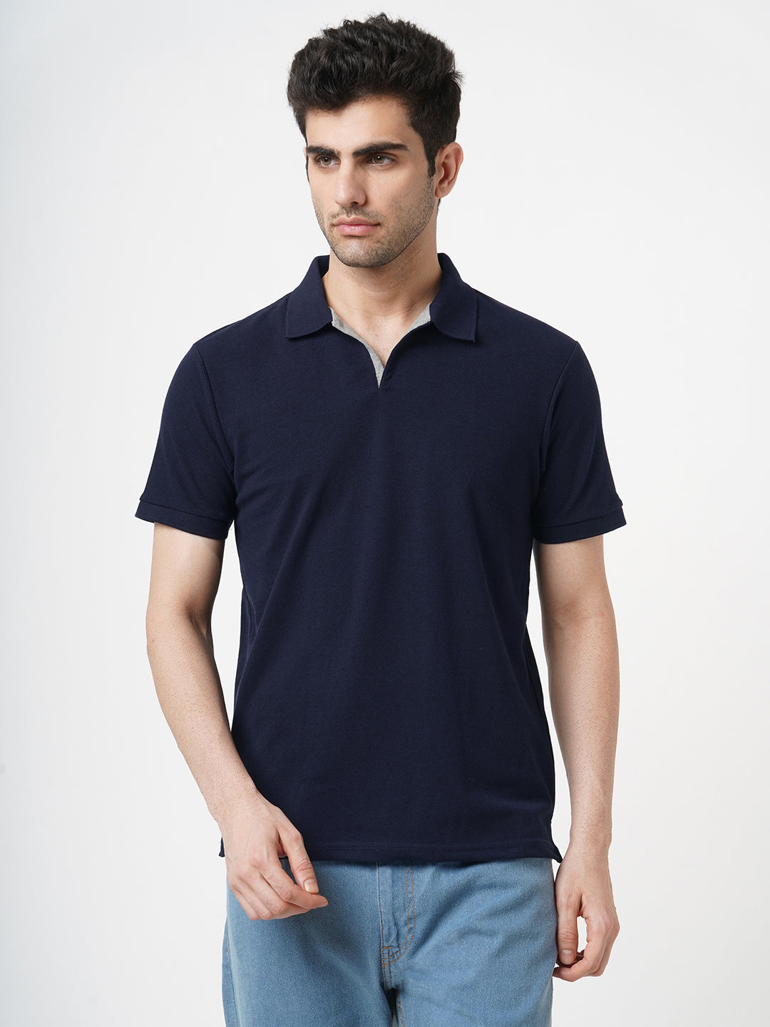 STITCH HUB Men's Johnny Polo Tshirt - Navy Cotton Rich Blend, Regular Fit, Stretchable, Formal & Casual Wear for Stylish Comfort