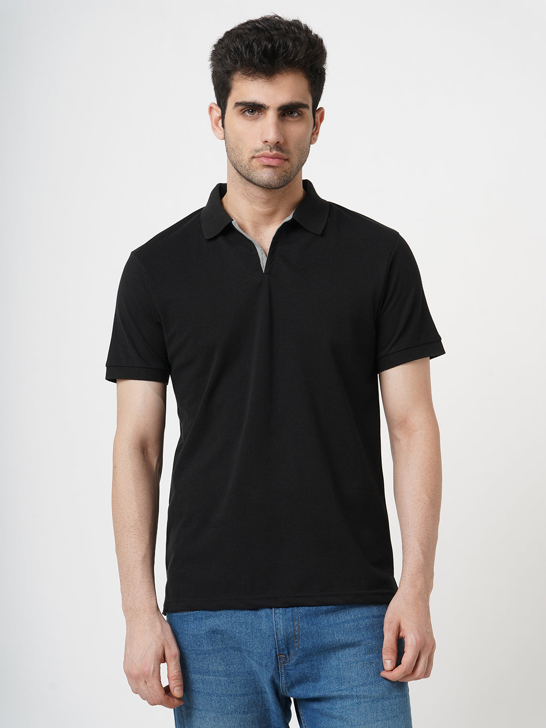 STITCH HUB Men's Johnny Polo Tshirt - Black Regular Fit, Cotton Rich Blend, Breathable & Durable for Formal and Casual Wear