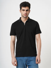 STITCH HUB Men's Johnny Polo Tshirt - Black Regular Fit, Cotton Rich Blend, Breathable & Durable for Formal and Casual Wear