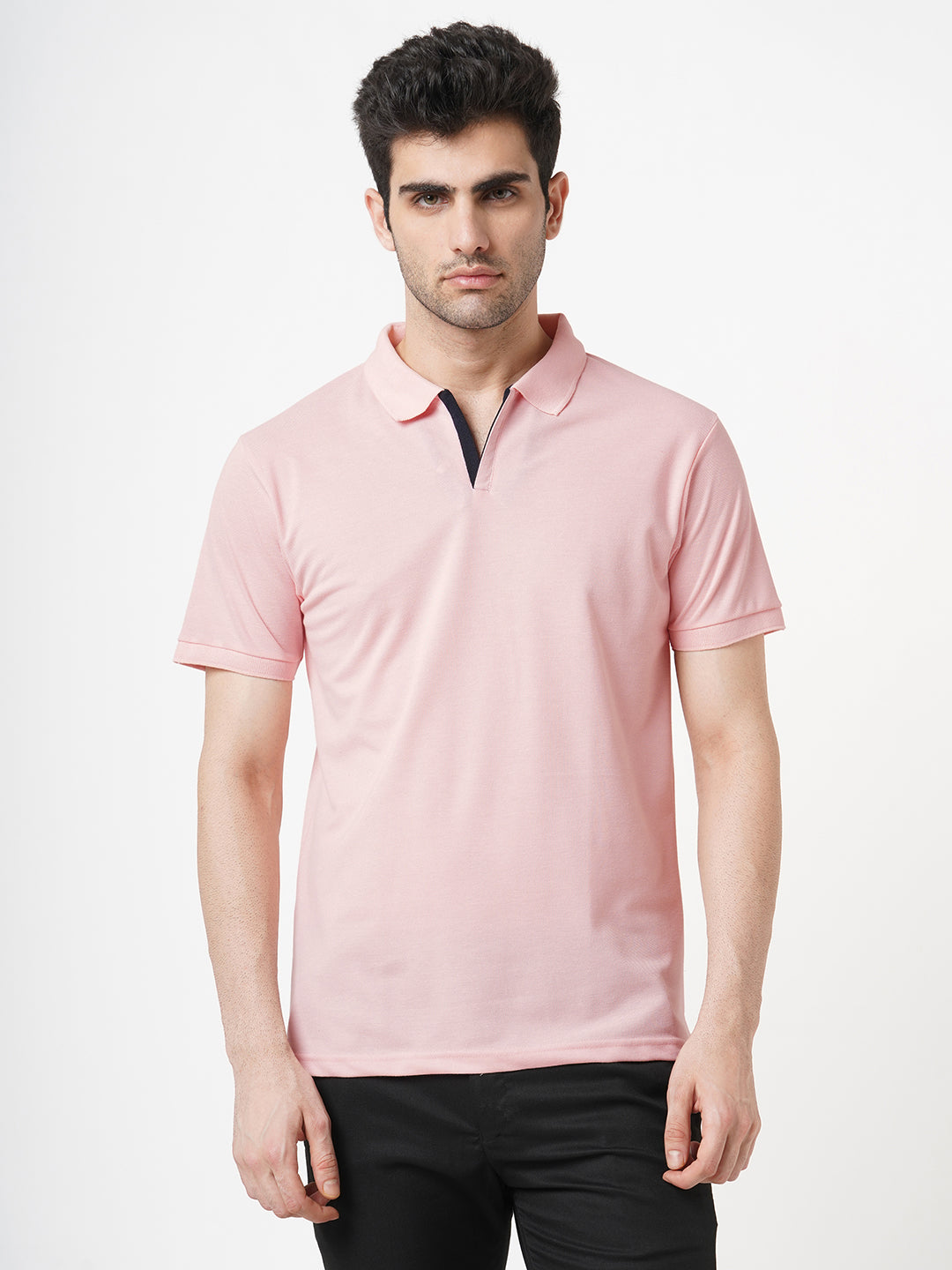 STITCH HUB Johnny Polo Men's Tshirt - Baby Pink Cotton Rich Blend, Regular Fit, Stylish & Versatile for Casual & Formal Wear