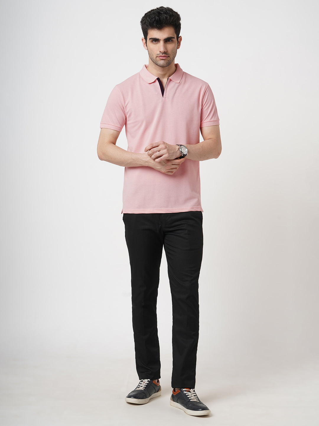 STITCH HUB Johnny Polo Men's Tshirt - Baby Pink Cotton Rich Blend, Regular Fit, Stylish & Versatile for Casual & Formal Wear