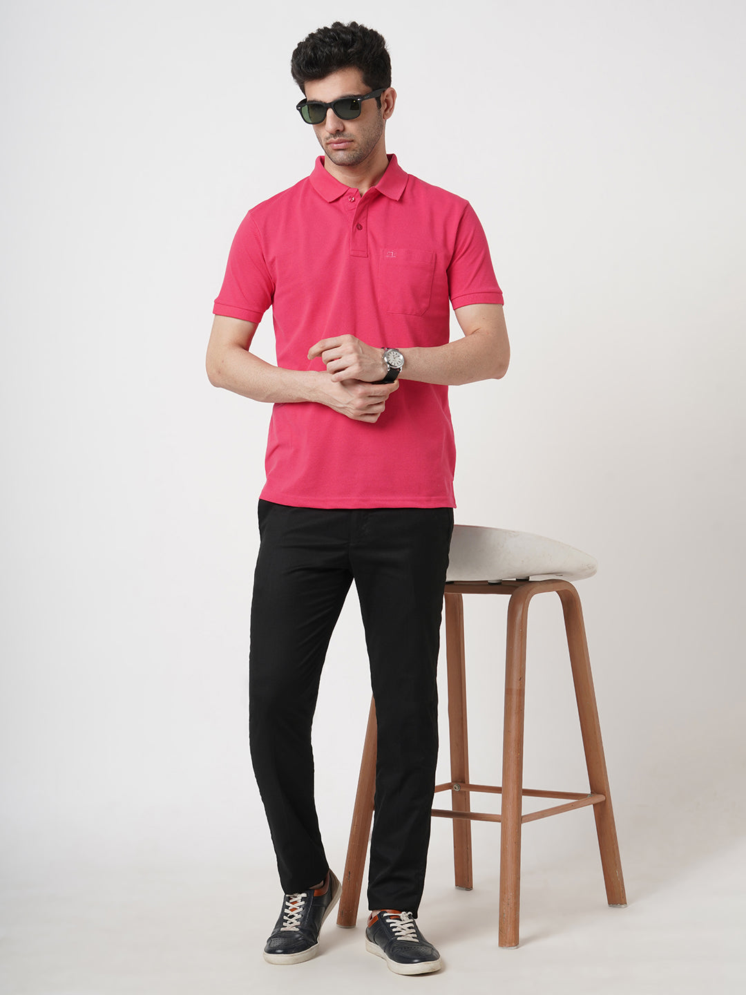 STITCH HUB Men's Matty Polo Tshirt Cotton Rich Blend – Pink Regular Fit, Breathable & Stylish for Casual & Outdoor Wear